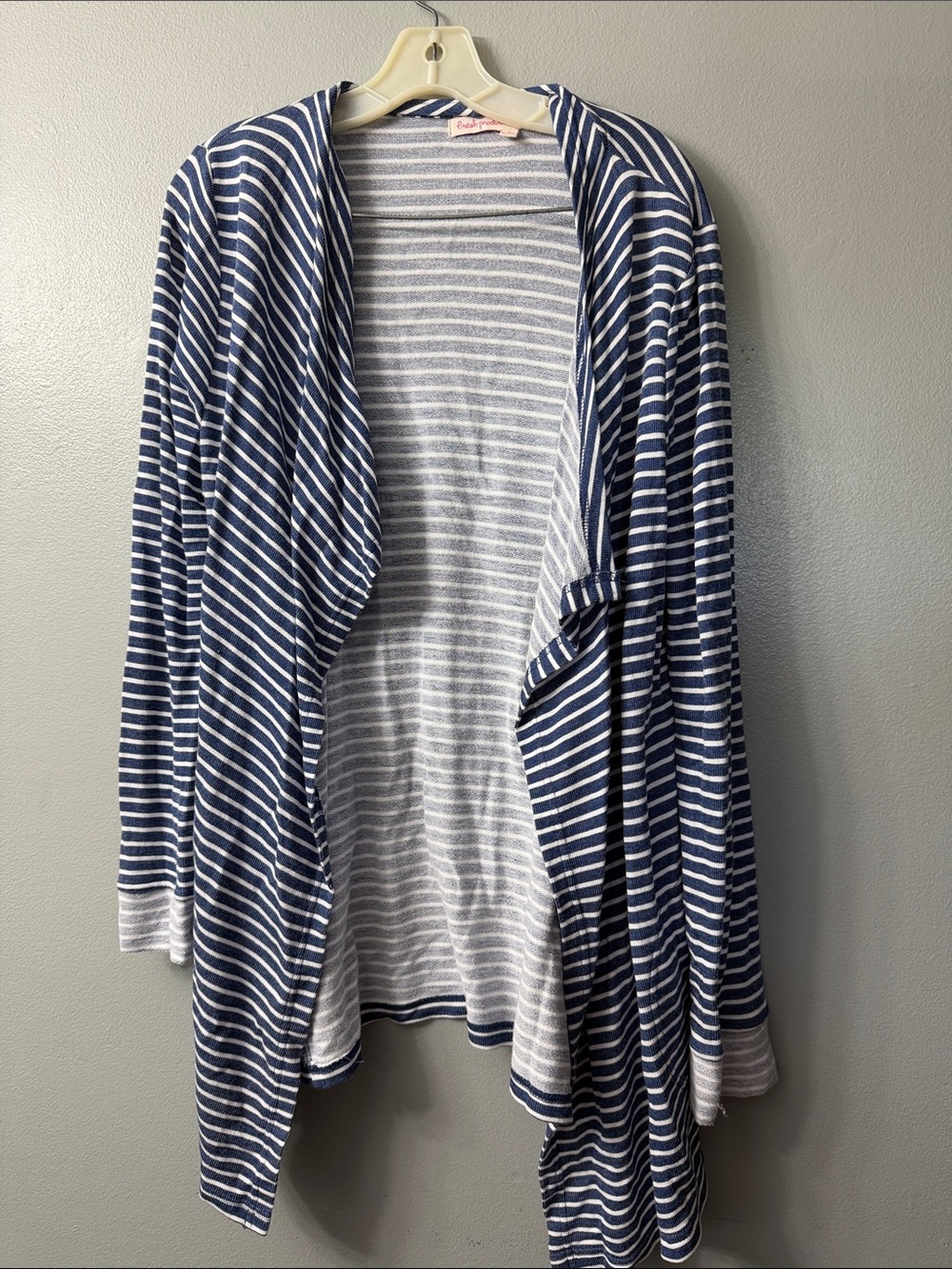 fresh produce Navy and White Striped Knit waterfall open front cardigan small
